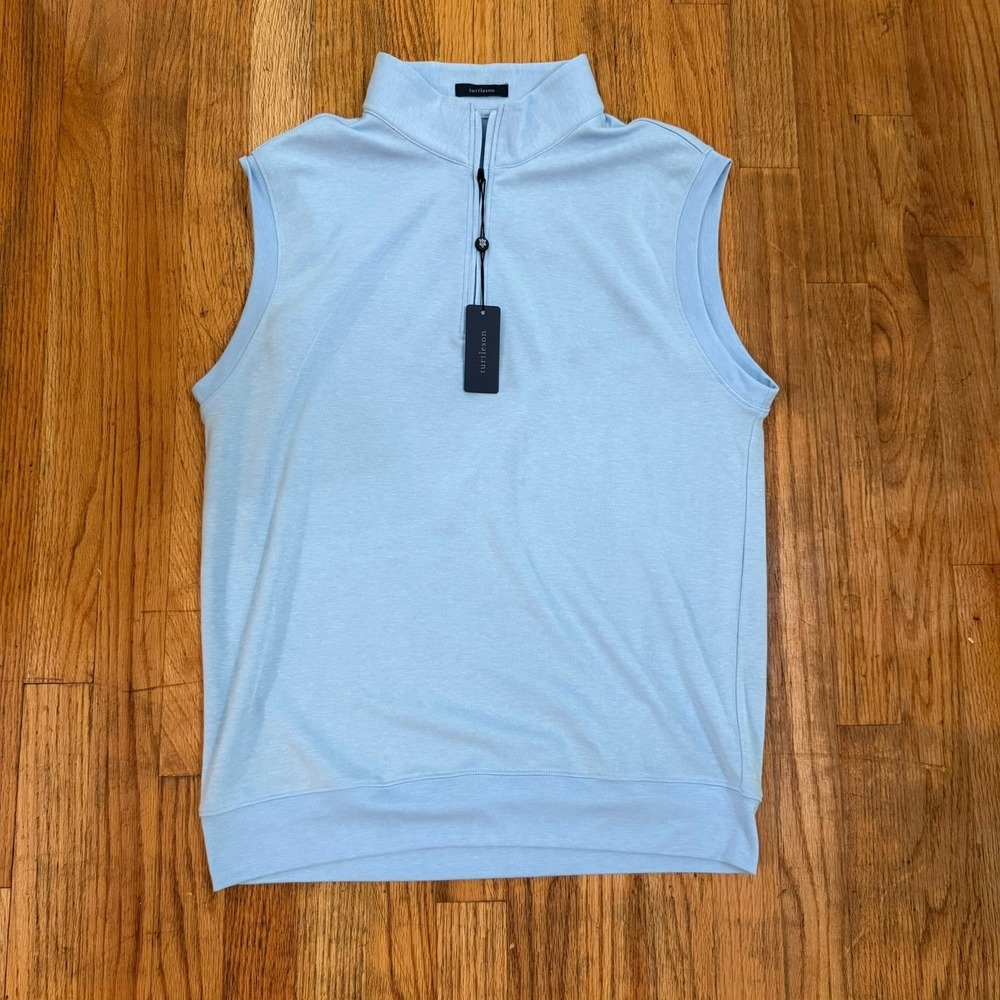 NWT Turtleson Wallace Men M GOlf Vest 1/4 Quarter Zip Tour Performance Sky Blue